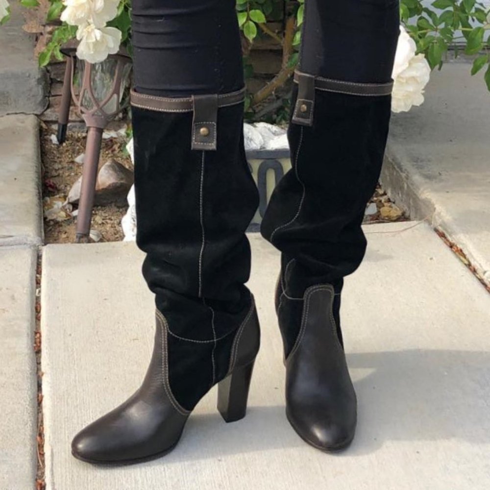 rafe NY Suede Leather Slouch Boots size 38.5 (8.5) Brown Black